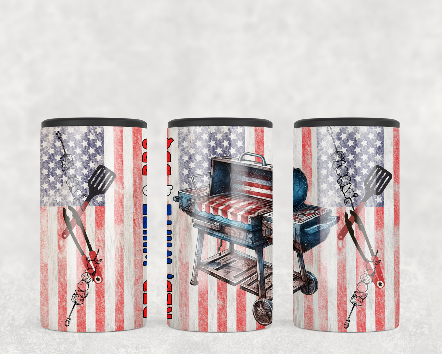 Red, white, & blue BBQ 12 oz. slim can cooler