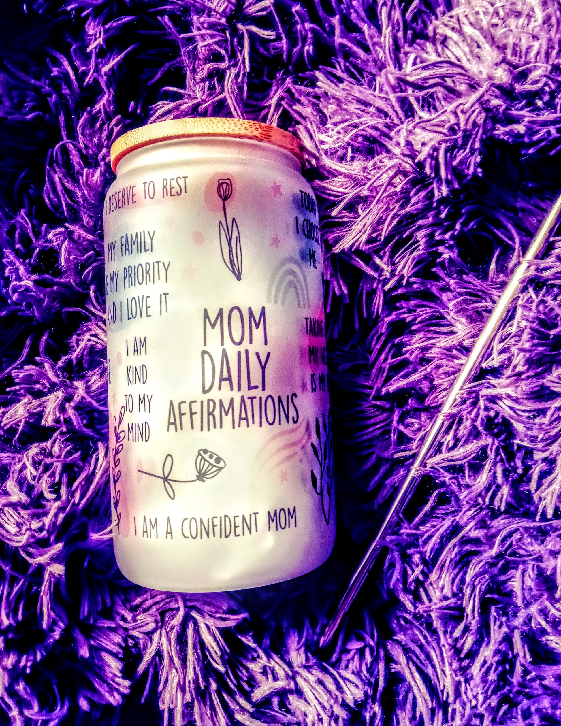 Mom's Daily Affirmations 16 oz. frosted glass can - Mayan Sub Shop
