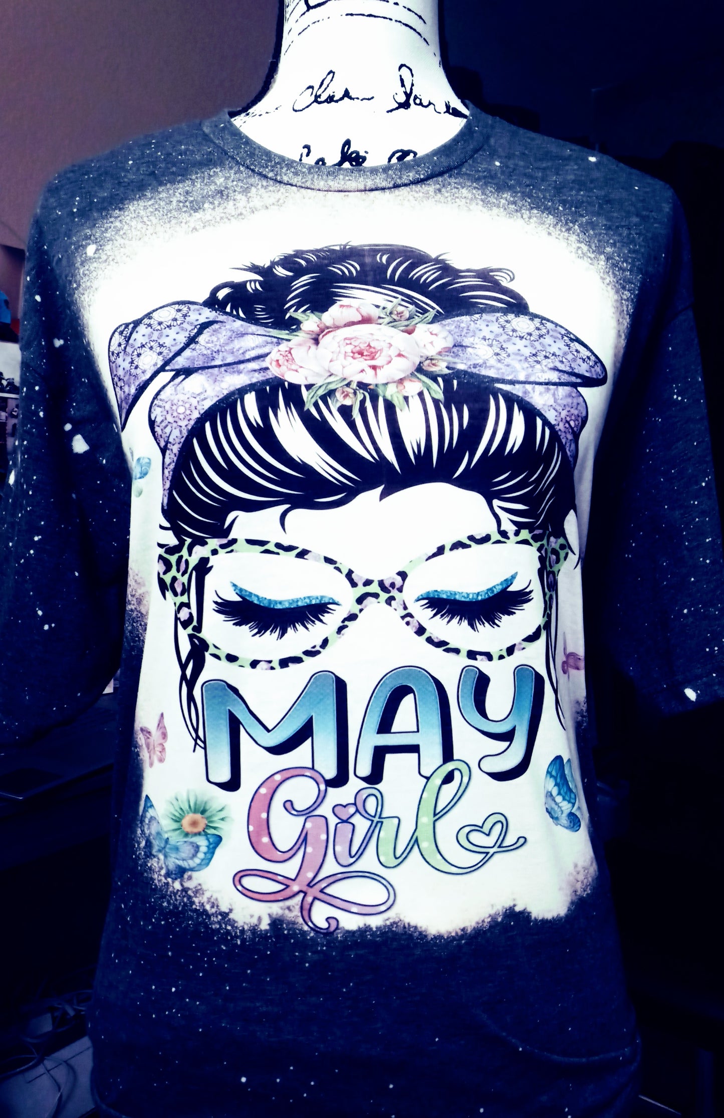 May girl messy bun bleached shirt - Mayan Sub Shop