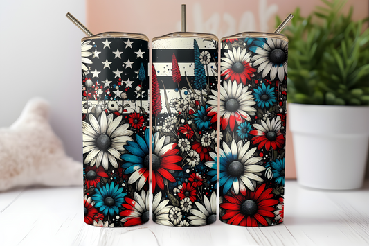 American flag daisies tumbler. -Mayan Sub Shop