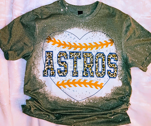 Astros Baseball Heart Bleached Shirt - Mayan Sub Shop