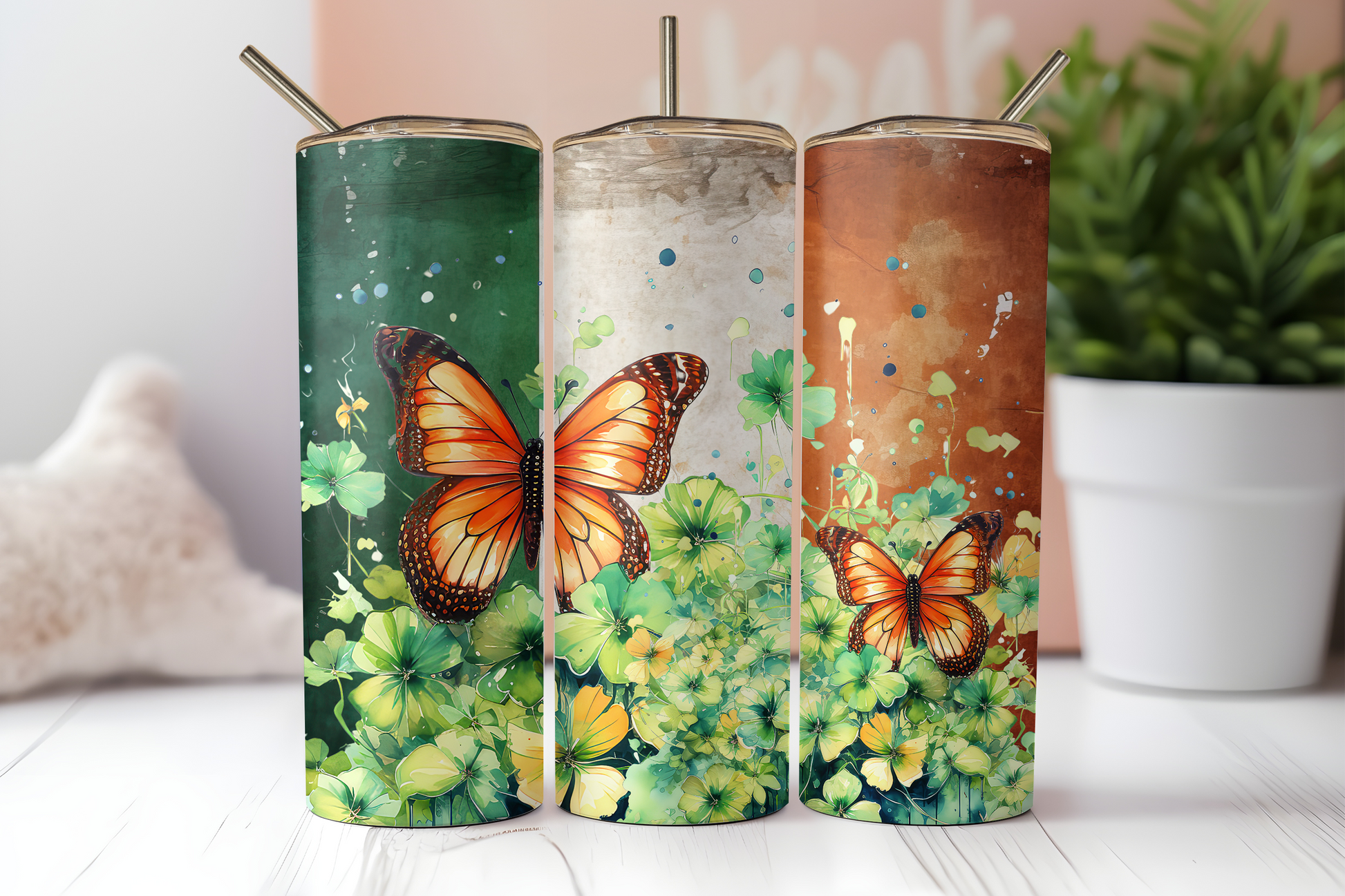 St. Patrick's butterfly flag tumbler. -Mayan Sub Shop