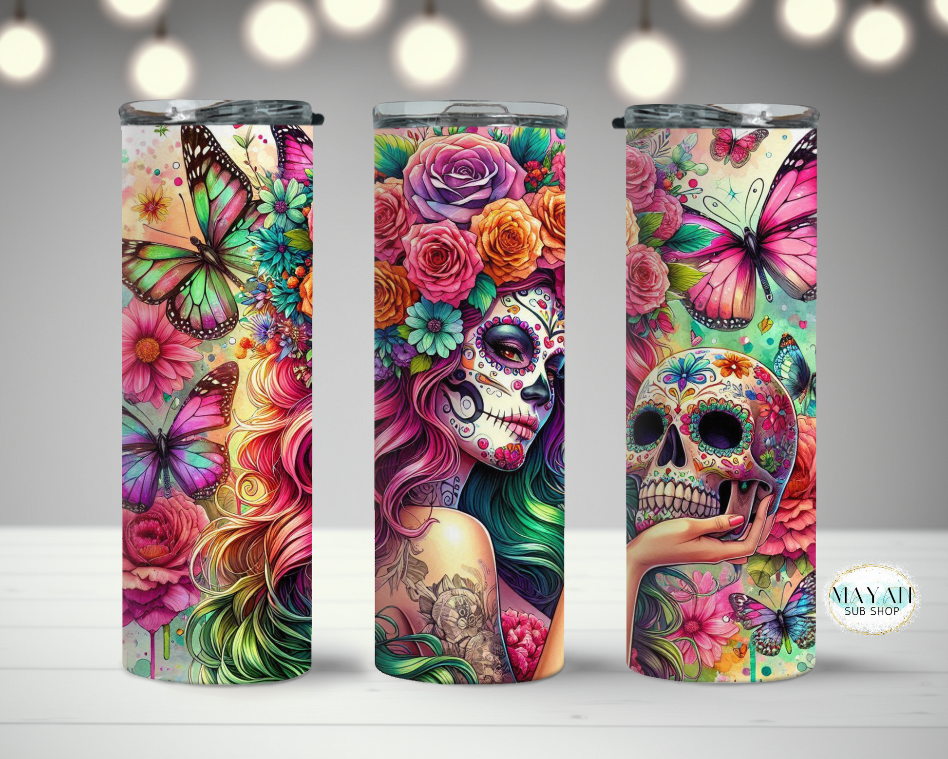 Catrina pink tumbler. -Mayan Sub Shop