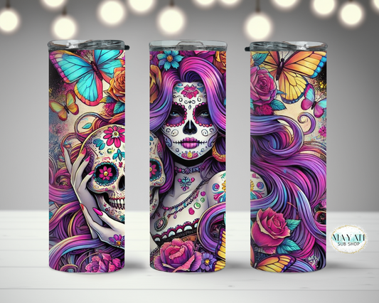 Catrina Purple tumbler. -Mayan Sub Shop