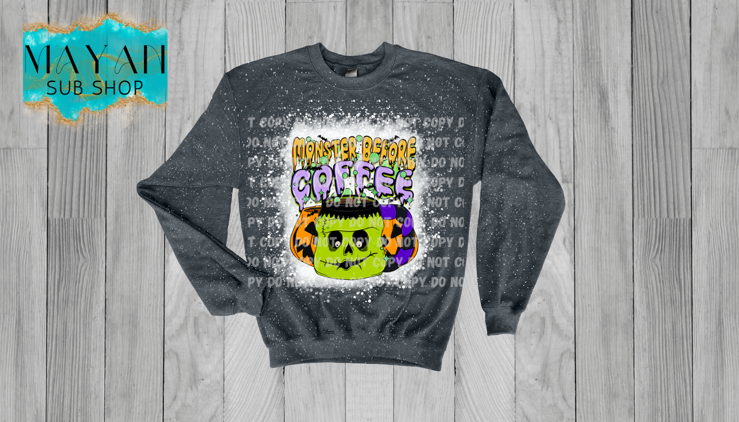 Monster Before Coffee Bleached Sweatshirt - Mayan Sub Shop