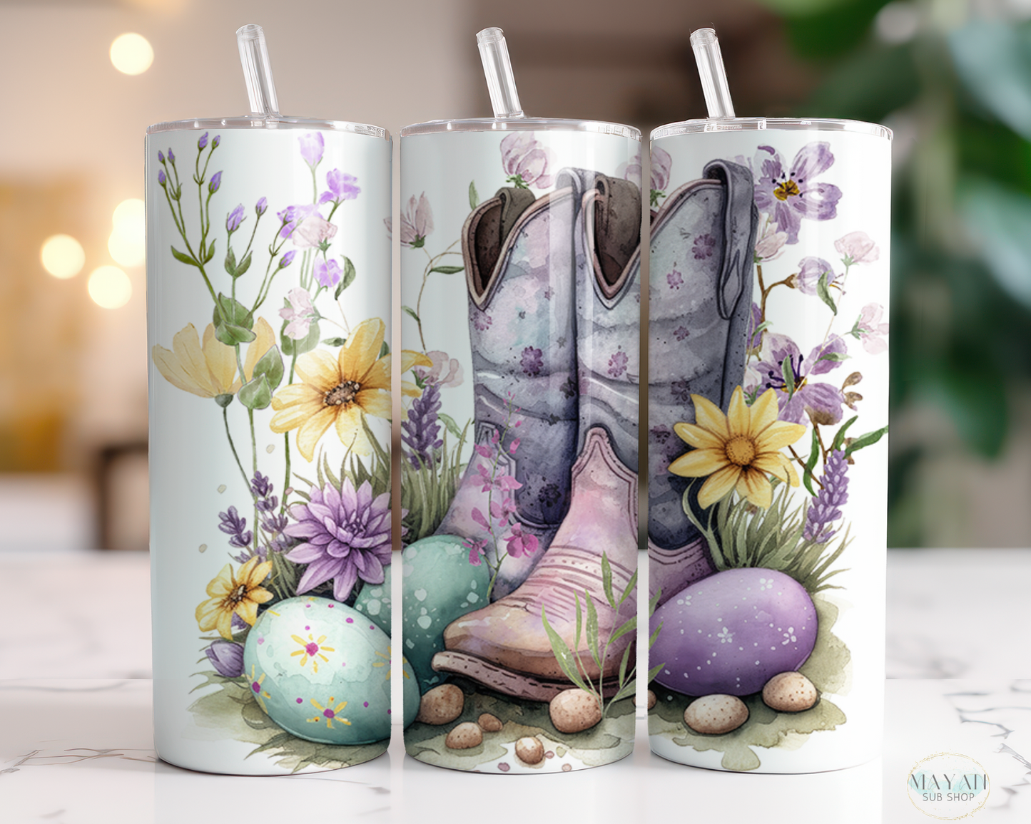 Easter cowgirl boots tumbler. -Mayan Sub Shop