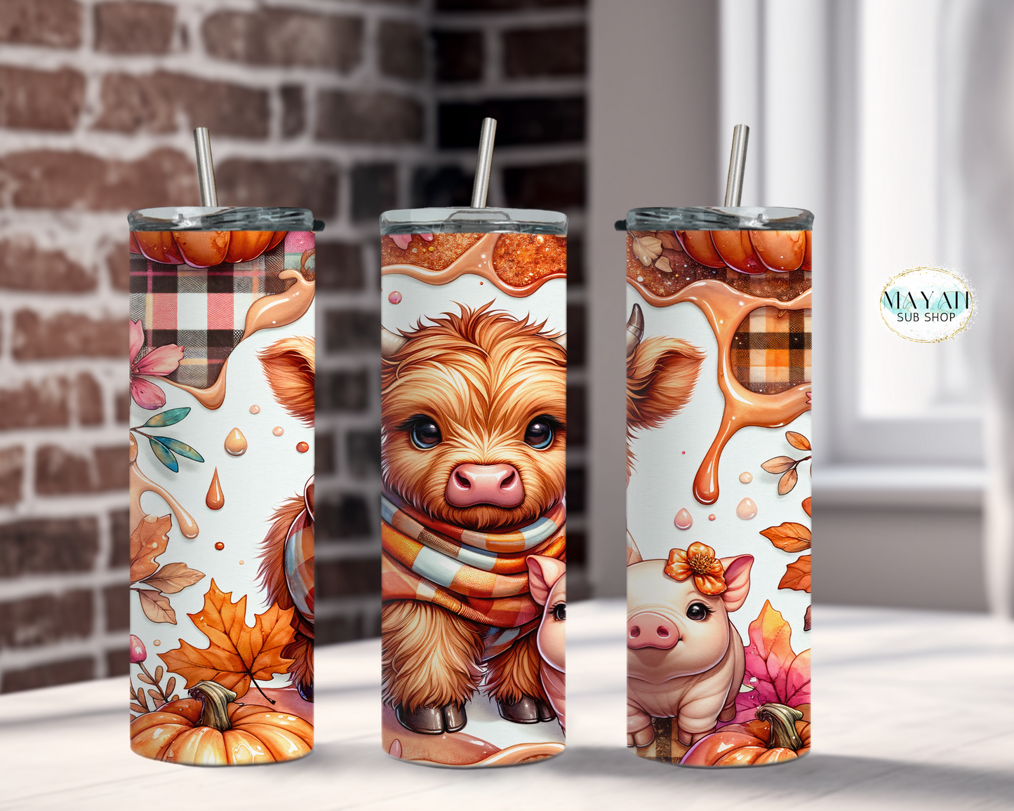 Fall cow and pig tumbler. -Mayan Sub Shop