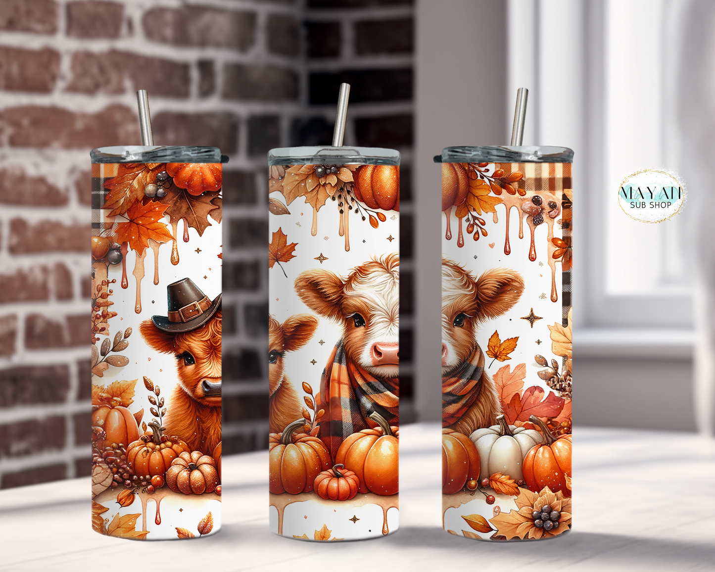 Fall highland cows tumbler. -Mayan Sub Shop