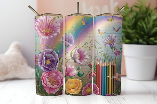 Floral pencils tumbler. -Mayan Sub Shop