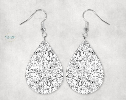 Droids white earrings. -Mayan Sub Shop