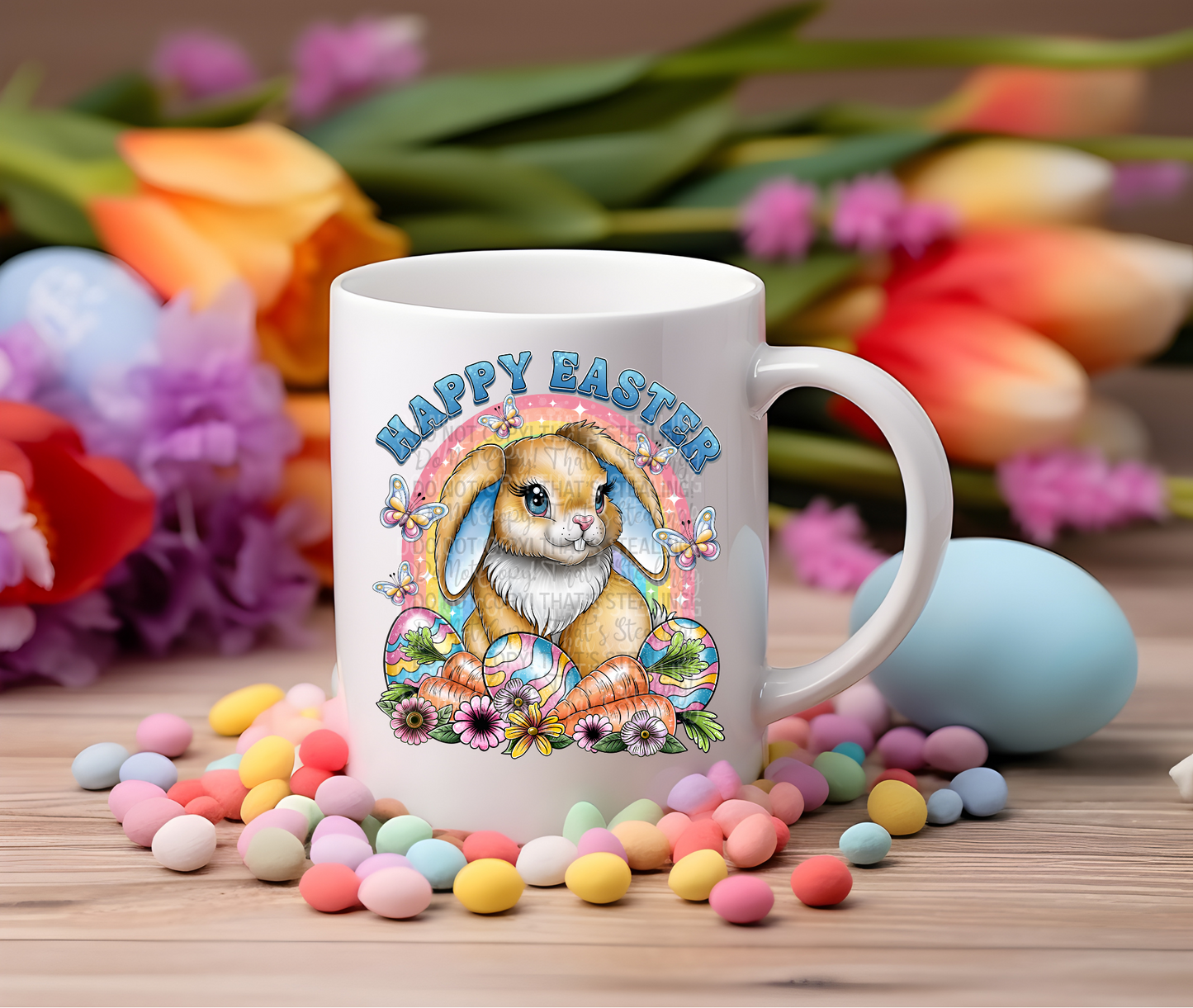 Happy easter bunny coffee mug. -Mayan Sub shop