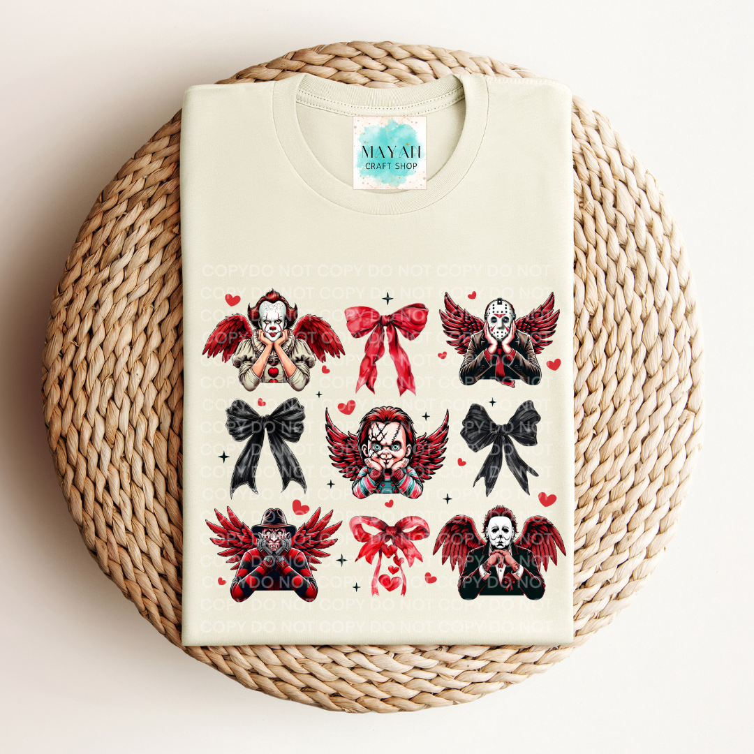 Horror Valentine's coquette heather natural shirt. -Mayan Craft Shop