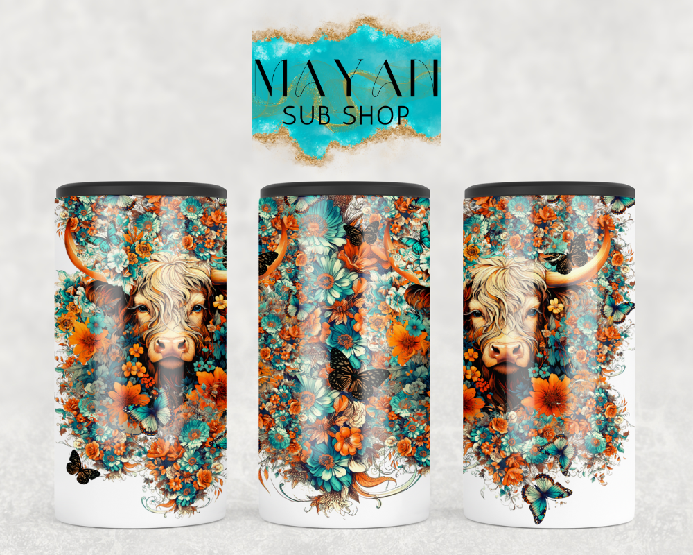 Highland cow 12 oz. 4-in-1 can cooler. -Mayan Sub Shop