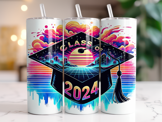 Class of 2024 neon tumbler. -Mayan Sub Shop