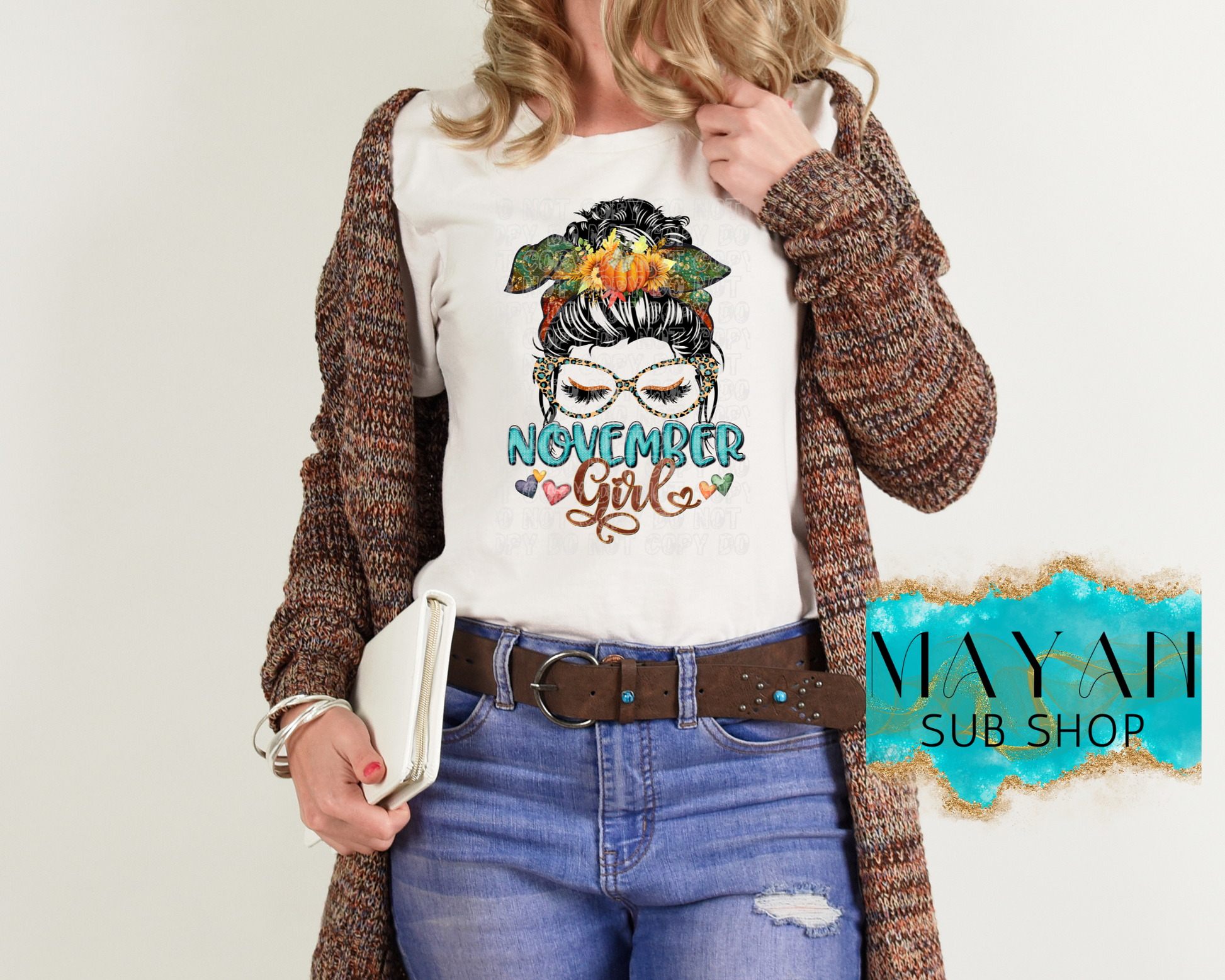 November girl messy bun shirt. -Mayan Sub Shop