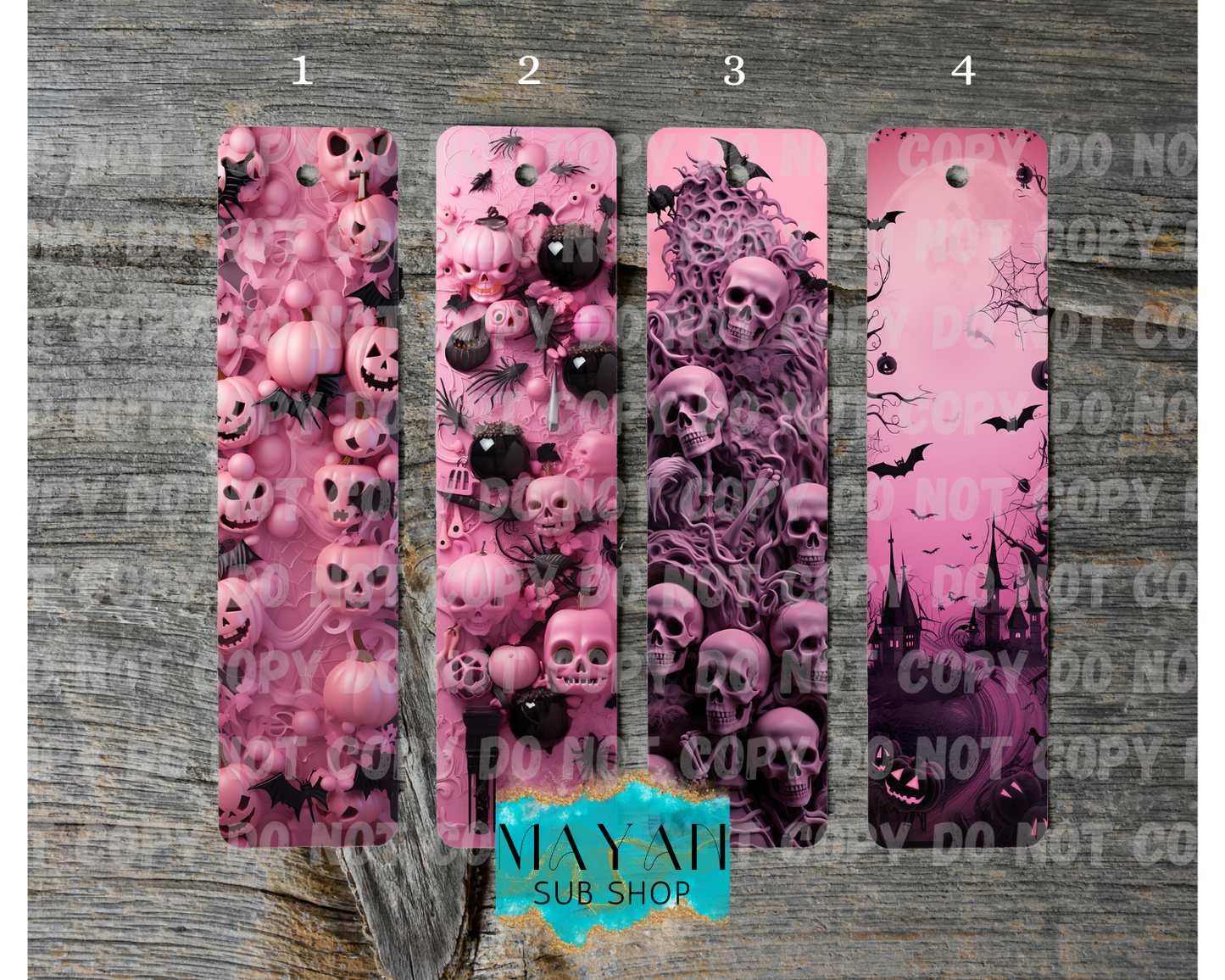Pink Halloween bookmarks. -Mayan Sub Shop