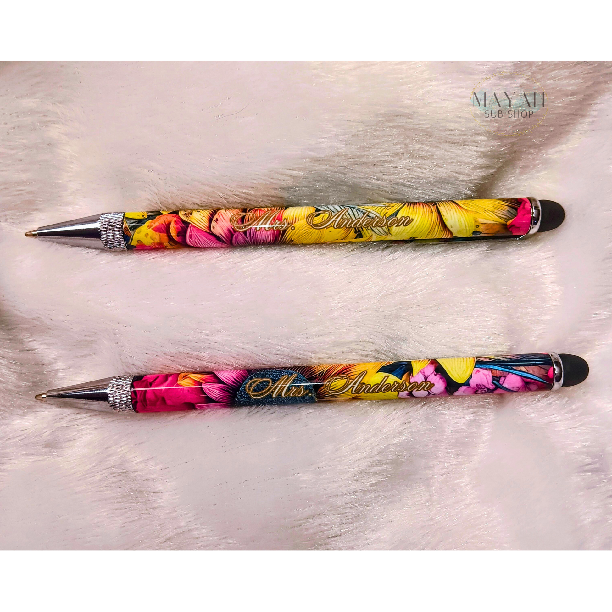 Pink sunflowers ballpoint pen. -Mayan Sub Shop