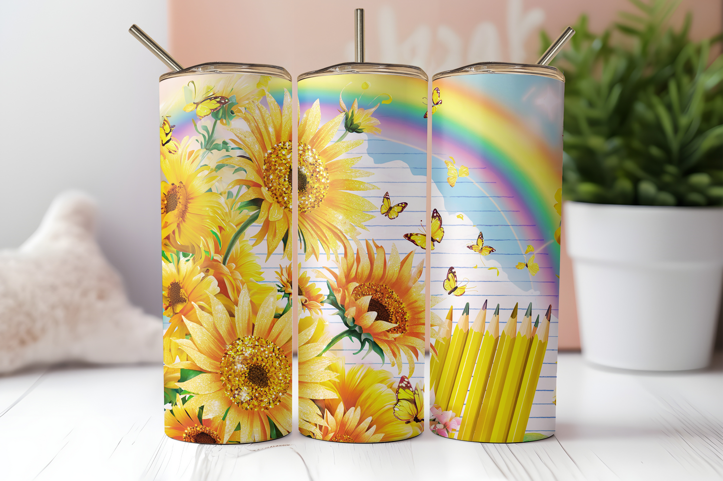 Rainbow pencils tumbler. -Mayan Sub Shop