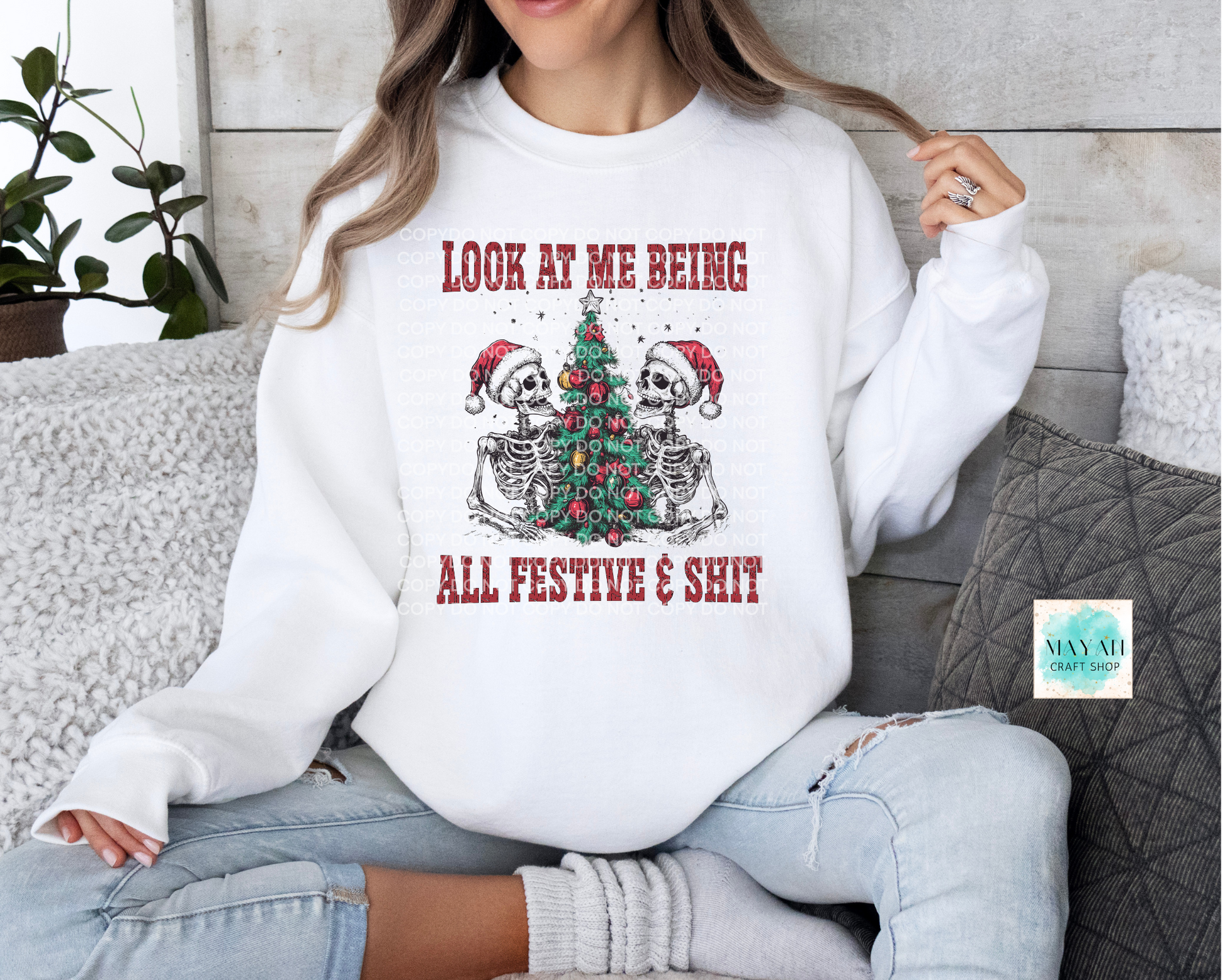 Being festive white sweatshirt. -Mayan Craft Shop