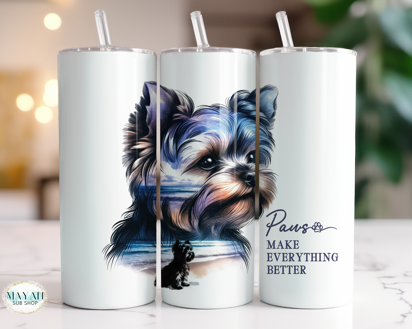 Yorkie paws tumbler. -Mayan Sub Shop