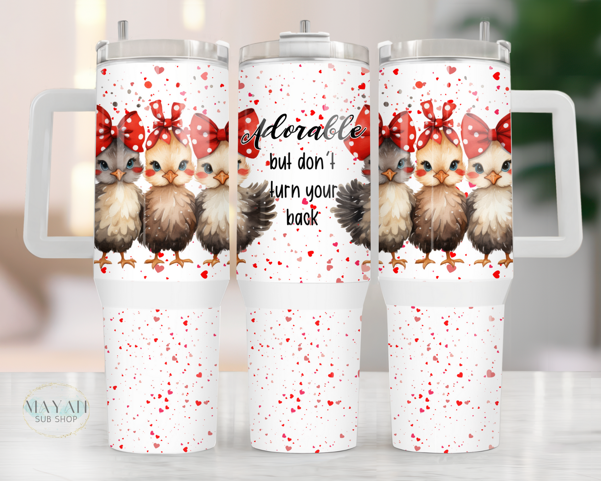 Adorable chicks 40 oz. tumbler with handle. -Mayan Sub Shop