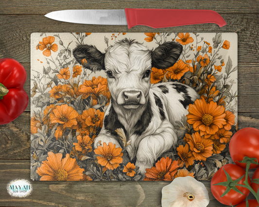 Baby dairy cow cutting board. -Mayan Sub Shop