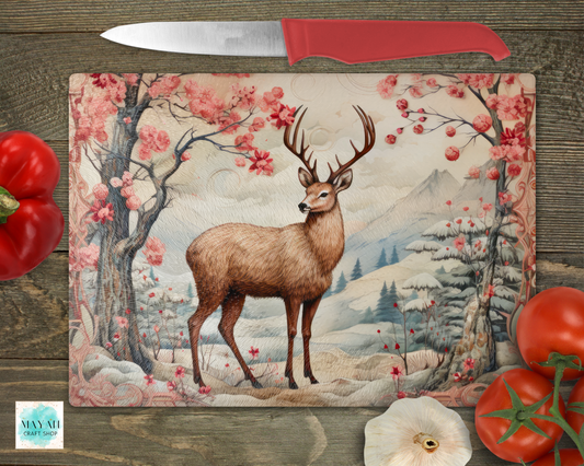 Blossom deer cutting board. -Mayan Craft Shop