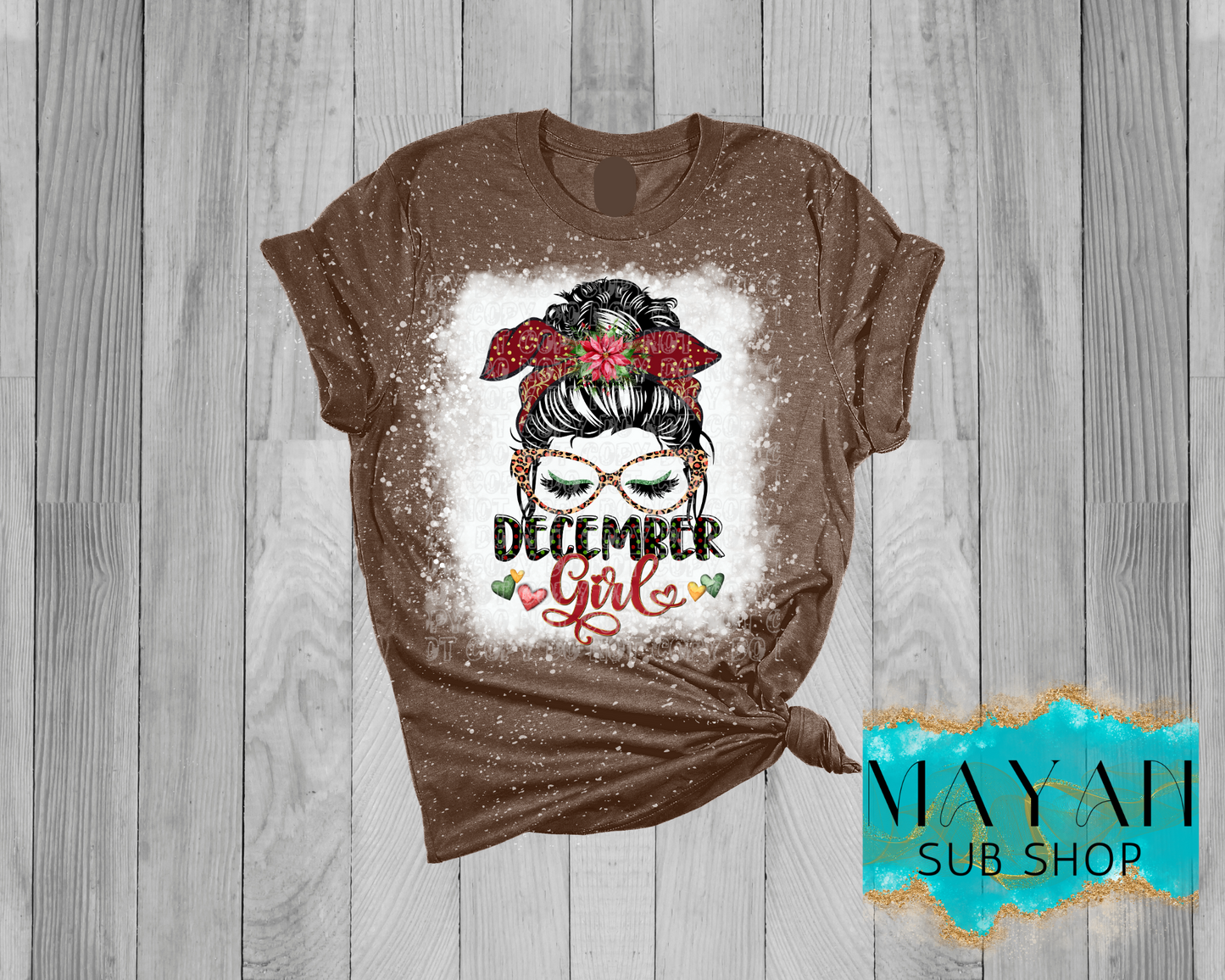 December Girl Messy Bun Bleached Shirt - Mayan Sub Shop