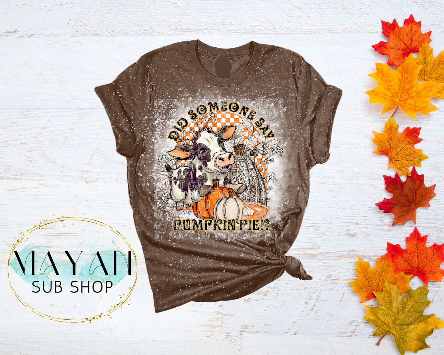 Pumpkin pie in heather brown bleached shirt. -Mayan Sub Shop