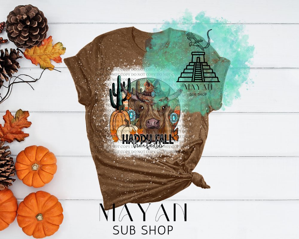 Happy Fall Heifers Bleached Shirt - Mayan Sub Shop