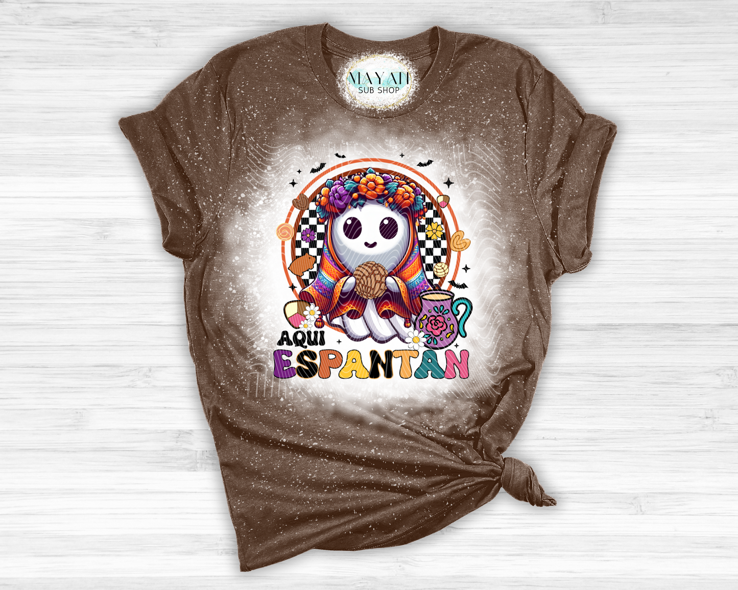 Aqui espantan heather brown bleached tee. -Mayan Sub Shop