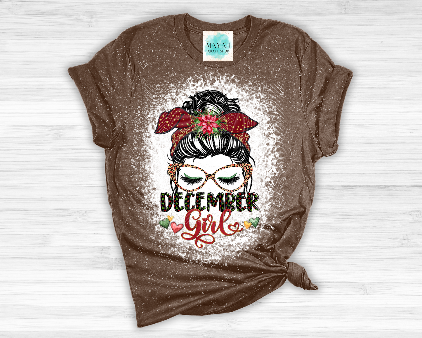 December girl heather brown bleached tee. -Mayan Craft Shop