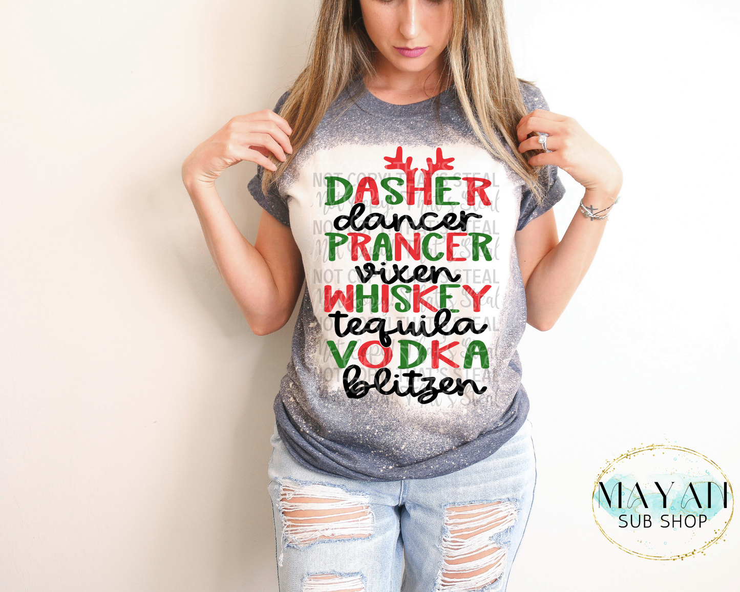 Reindeer List Bleached Shirt - Mayan Sub Shop