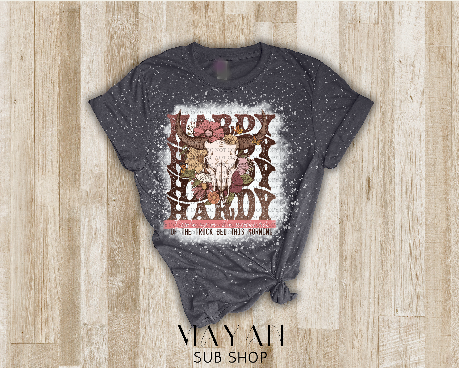 country song shirt with a cattle head and flowers in a heather charcoal shirt