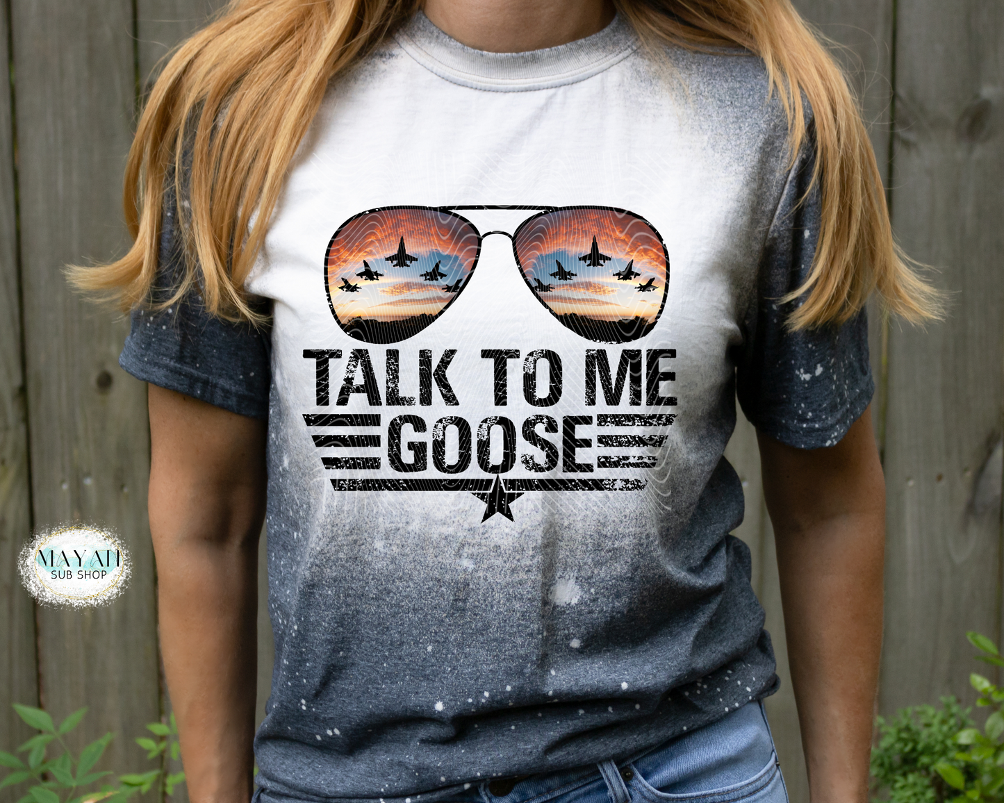 Talk To Me Goose Fighter Jet Glasses Bleached Tee