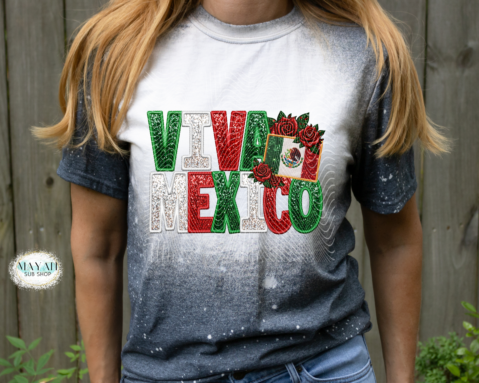 Viva Mexico flag heather charcoal bleached tee. -Mayan Sub Shop