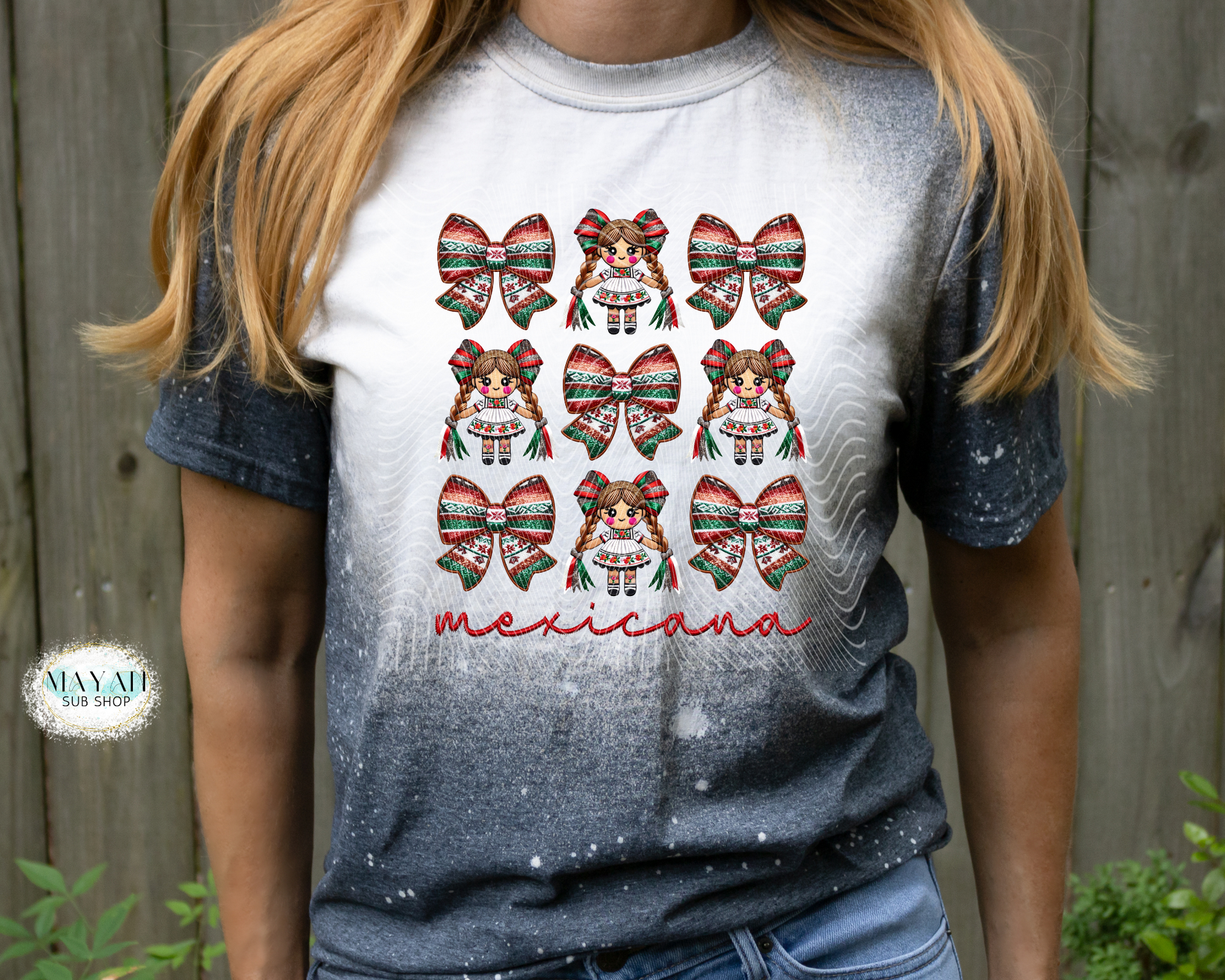 Mexican bows and dolls heather charcoal bleached tee. -Mayan Sub Shop