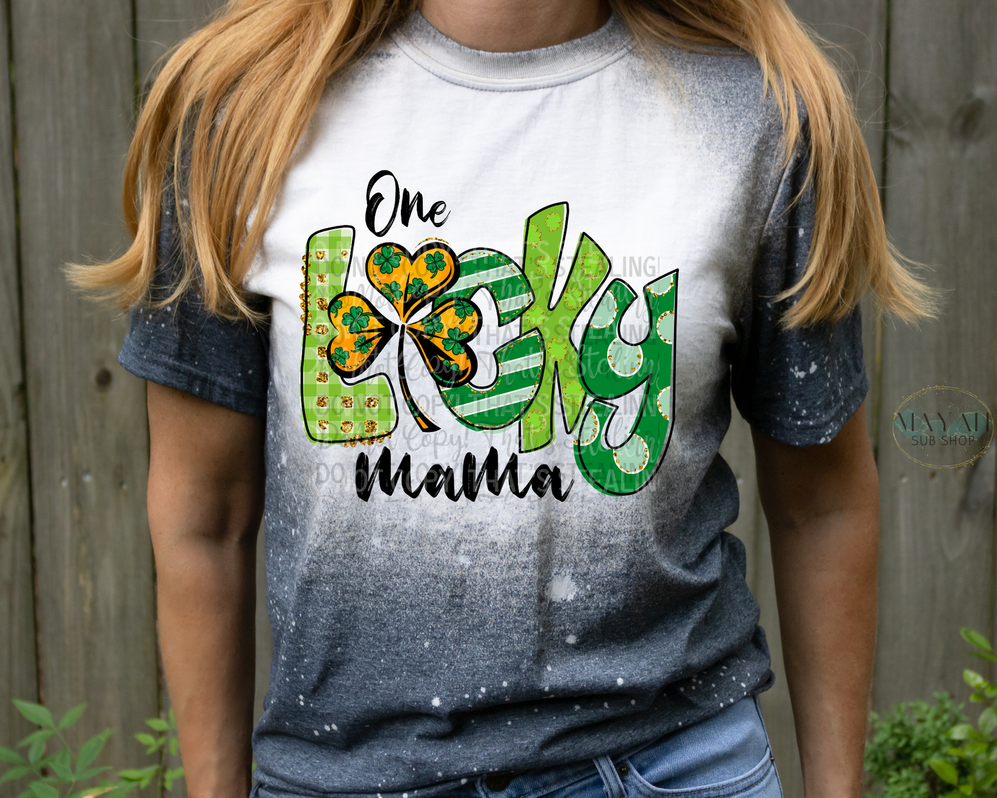 One Lucky Mama Bleached Tee - Mayan Sub Shop