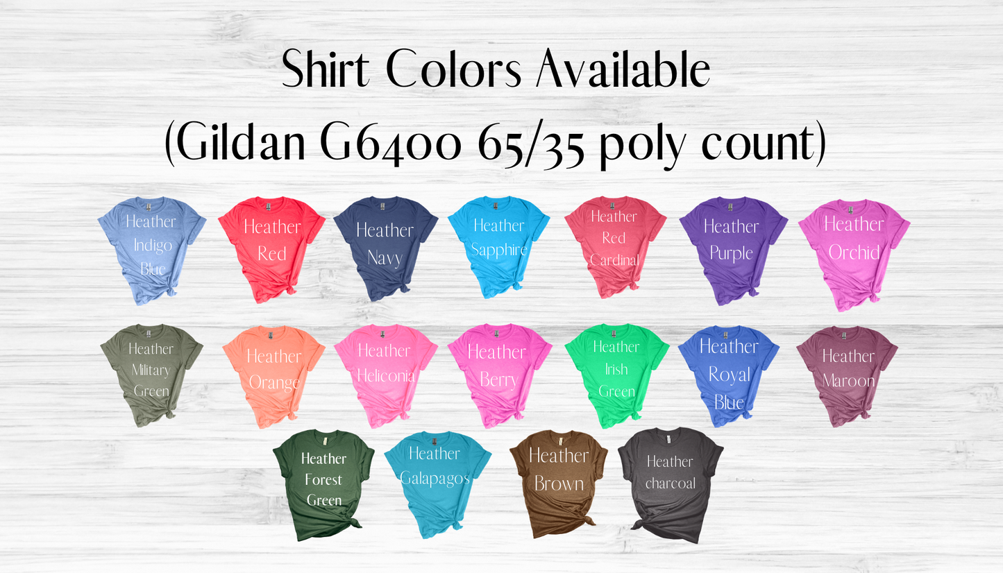 Shirt colors chart. -Mayan Sub Shop 