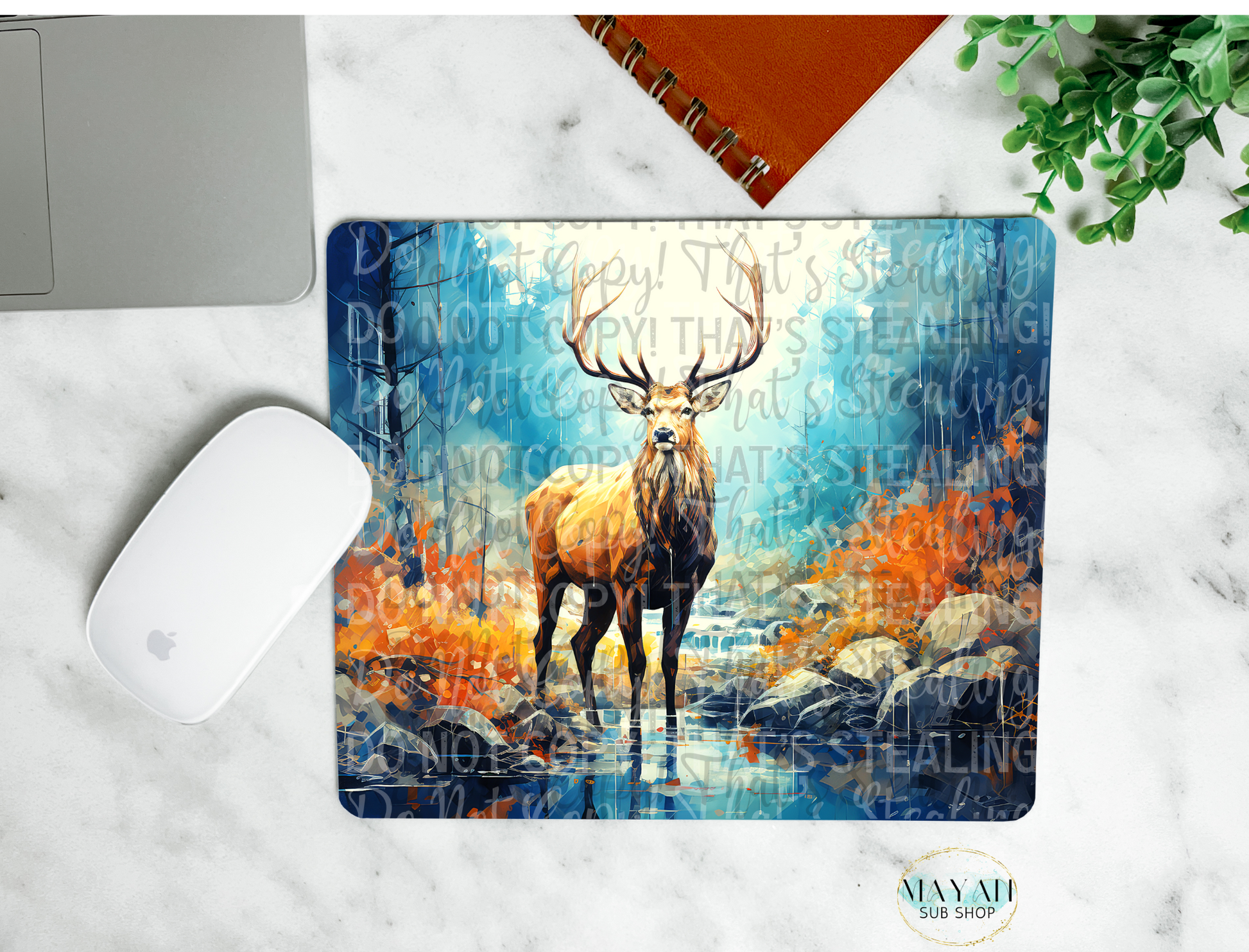 Deer in water mouse pad. -Mayan Sub Shop