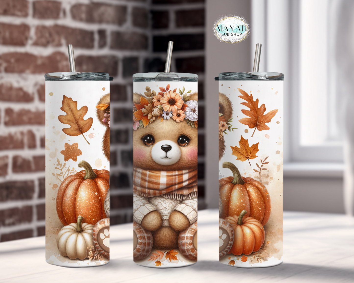 Fall bear tumbler. -Mayan Sub Shop