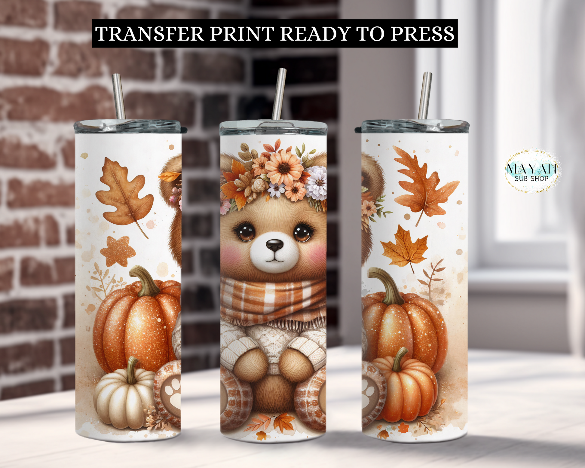 Fall bear transfer print. -Mayan Sub Shop