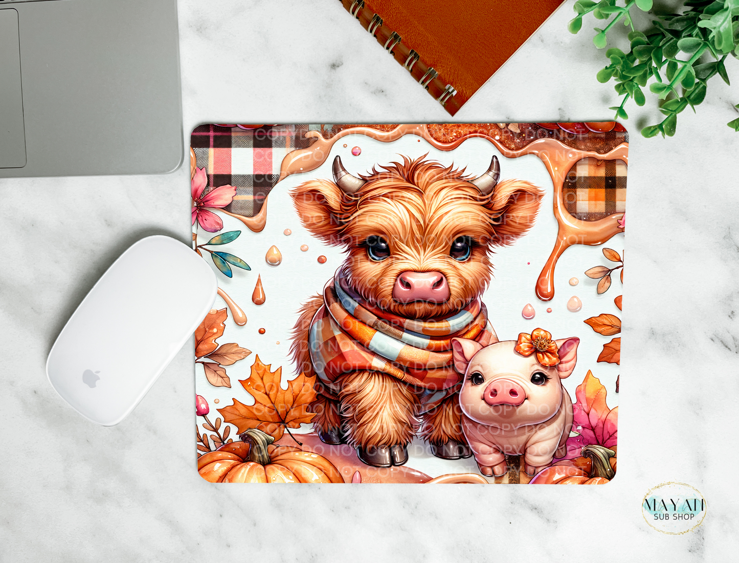 Fall cow and pig mouse pad. -Mayan Sub Shop