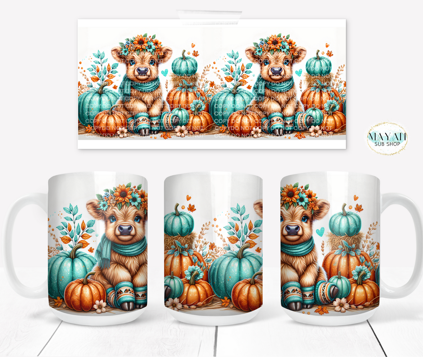 Fall highland cow coffee mug. -Mayan Sub Shop