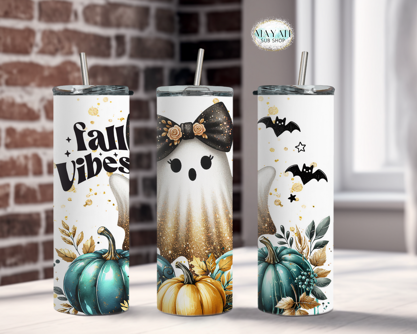 Fall vibes ghost tumbler. -Mayan Sub Shop