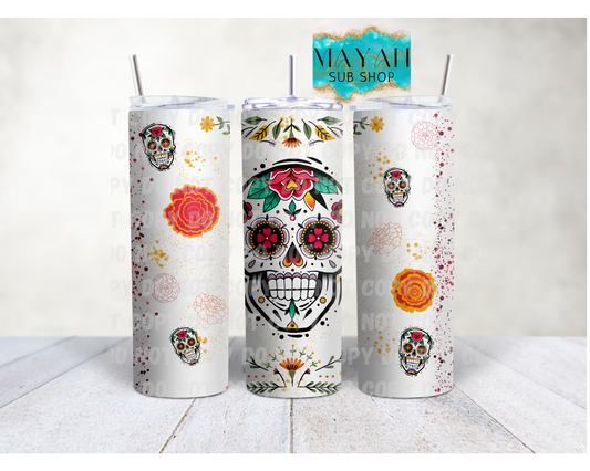 Fiesta Sugar skull 20 oz. skinny tumbler. -Mayan Sub Shop