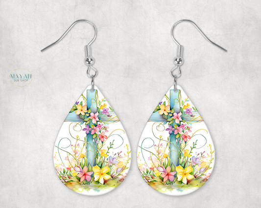 Yellow floral cross earrings. -Mayan Sub Shop