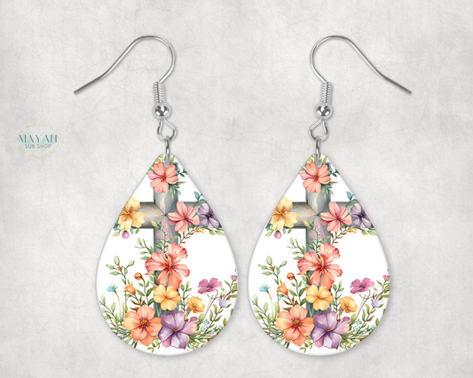 Floral cross earrings. -Mayan Sub Shop