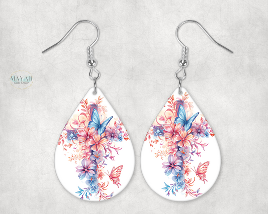 Floral butterfly cross earrings. -Mayan Sub Shop