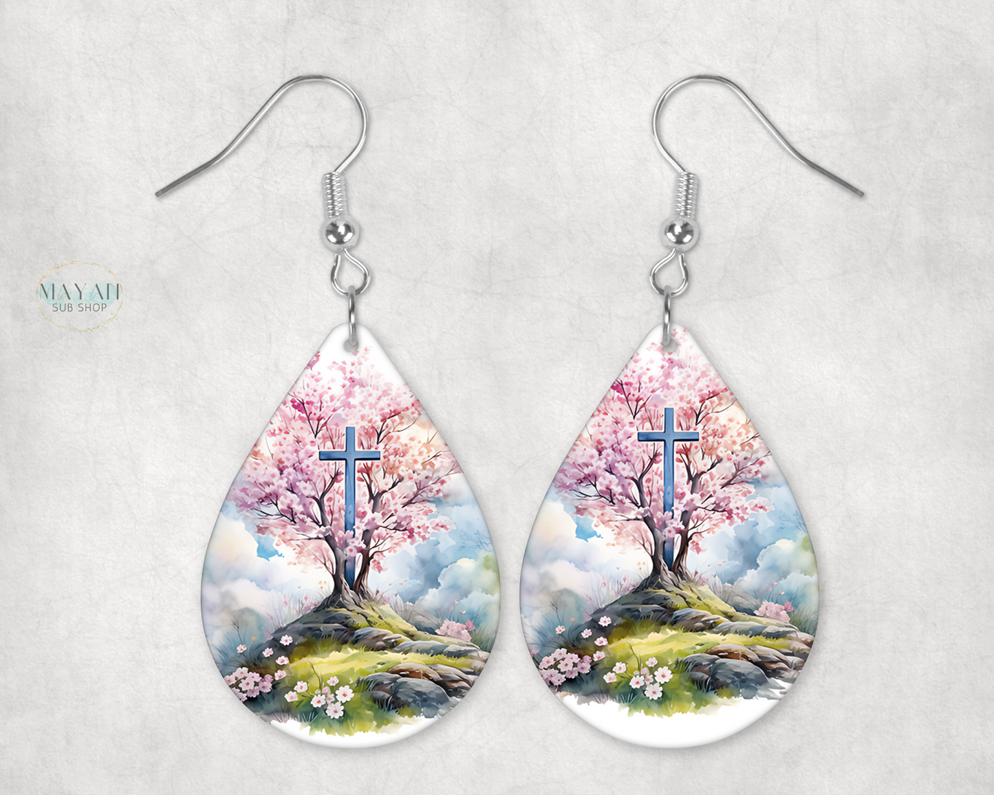 Floral tree cross earrings. -Mayan Sub Shop